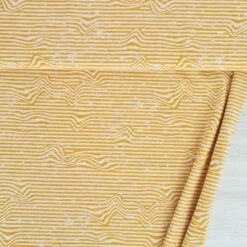 *REMNANT 142cm* European Cotton Elastane Jersey, Oeko Tex, Wavy Lines Melange Mustard Yellow
