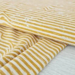*REMNANT 142cm* European Cotton Elastane Jersey, Oeko Tex, Wavy Lines Melange Mustard Yellow -Tailor Supplies Sales 2024 5112 3