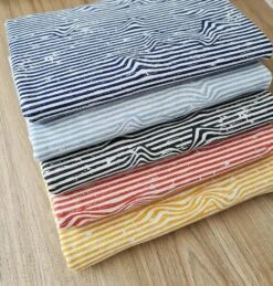 *REMNANT 142cm* European Cotton Elastane Jersey, Oeko Tex, Wavy Lines Melange Mustard Yellow -Tailor Supplies Sales 2024 5112 4