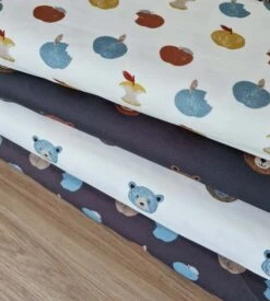 *REMNANT 139cm* European Knit, Oeko-Tex Lightweight French Terry Cosy, Apples Dark Charcoal -Tailor Supplies Sales 2024 5507 4