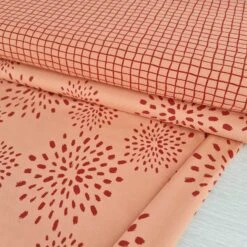 *REMNANT 89cm* European Cotton Elastane Jersey, Oeko-Tex, Star Bursts Tangerine/Amber -Tailor Supplies Sales 2024 6363 5