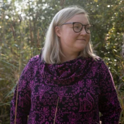 *2 PIECE REMNANT* PaaPii Design, GOTS Organic French Terry, Mielikki Purple Black -Tailor Supplies Sales 2024 6447 2