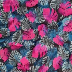 European Lightweight Woven Cotton, Oeko-Tex, Jungle Leaves Magenta