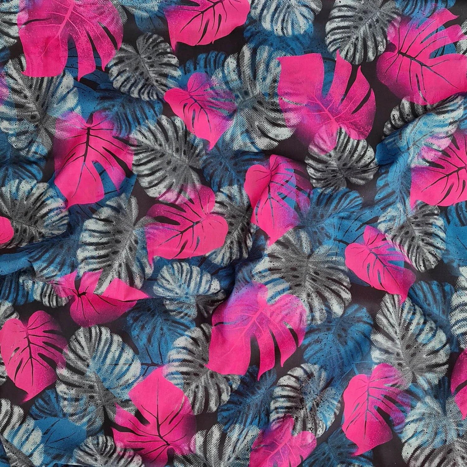 European Lightweight Woven Cotton, Oeko-Tex, Jungle Leaves Magenta 1 European Lightweight Woven Cotton, Oeko-Tex, Jungle Leaves Magenta