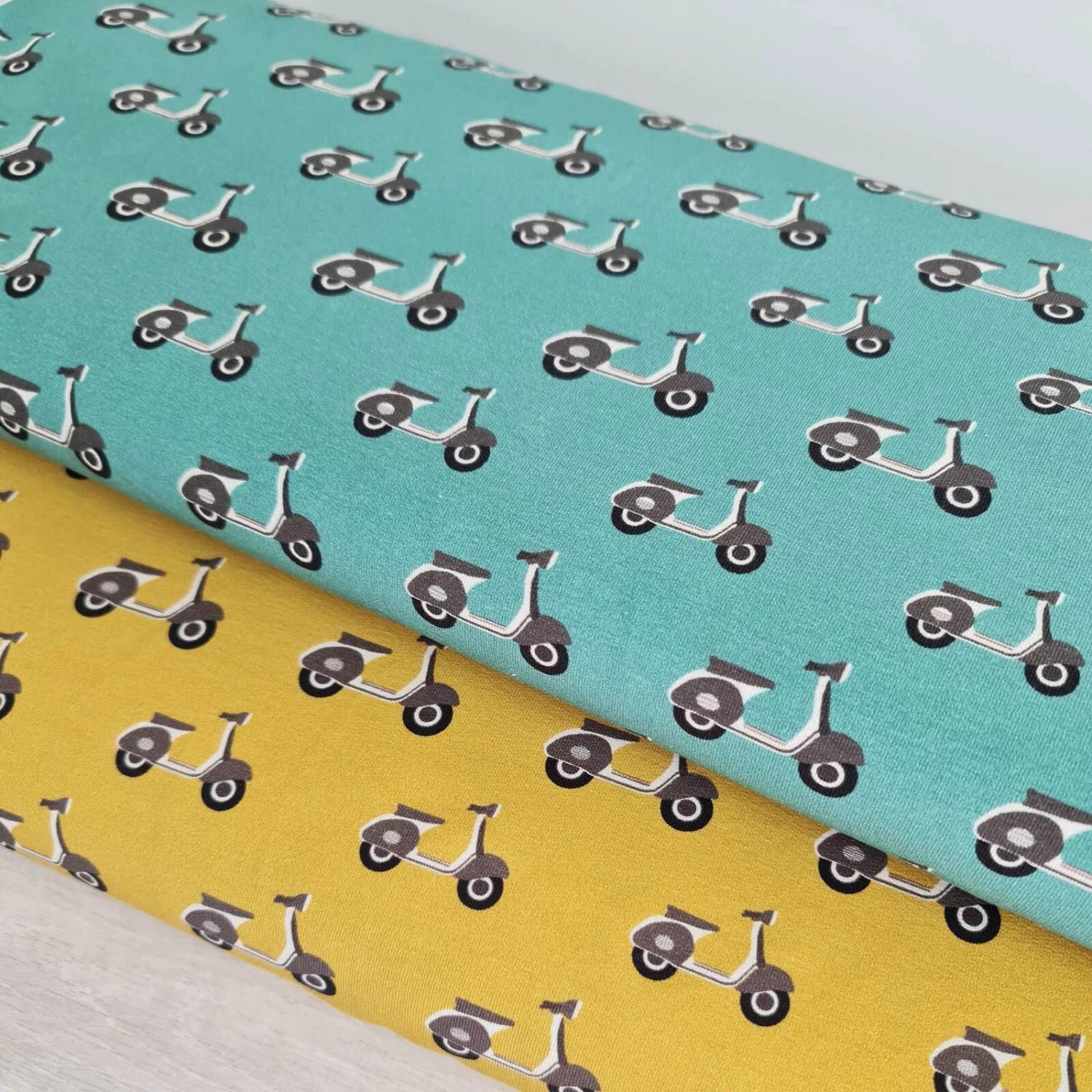 European Knit, Oeko-Tex French Terry Cosy, Scooters Light Ochre 2 European Knit, Oeko-Tex French Terry Cosy, Scooters Light Ochre - Image 2