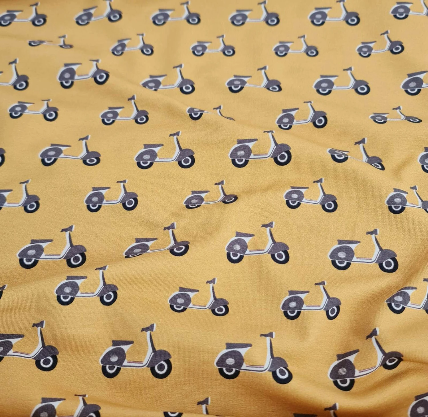 European Knit, Oeko-Tex French Terry Cosy, Scooters Light Ochre 1 European Knit, Oeko-Tex French Terry Cosy, Scooters Light Ochre