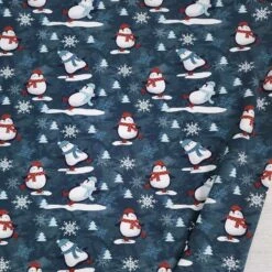 European Jogging Sweater Knit, Oeko-Tex, Penguins Blue