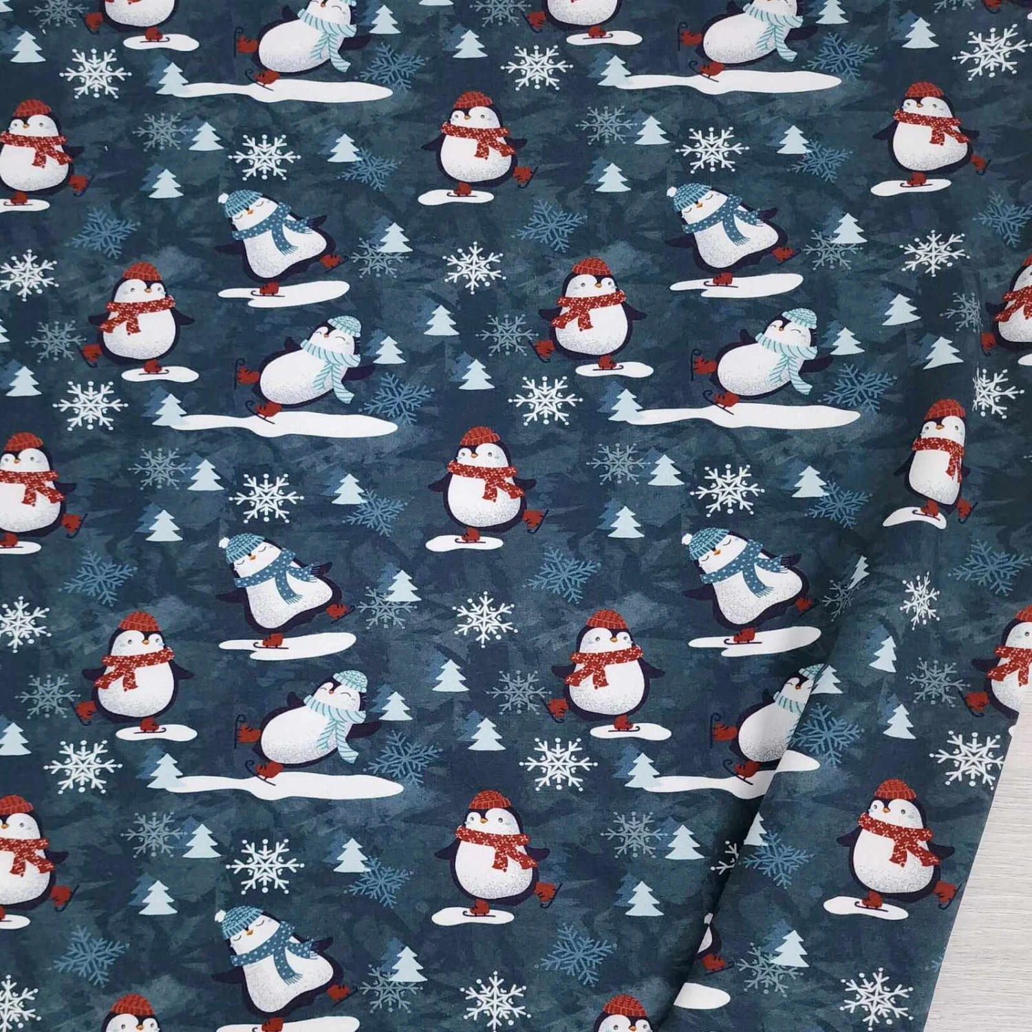 European Jogging Sweater Knit, Oeko-Tex, Penguins Blue 1 European Jogging Sweater Knit, Oeko-Tex, Penguins Blue