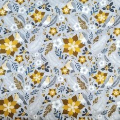 European Modal Blend French Terry Knit, Robin Floral Light Ochre