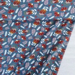European Knit, Oeko-Tex French Terry, Floral Dark Steel Blue