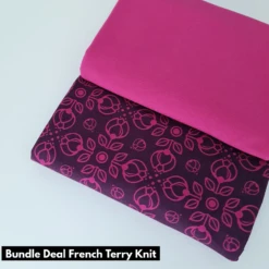 *REMNANT 2 PIECE BUNDLE* European Knit, Oeko-Tex French Terry, Pretty Bloom Berry & 30cm Honeysuckle Ribbing