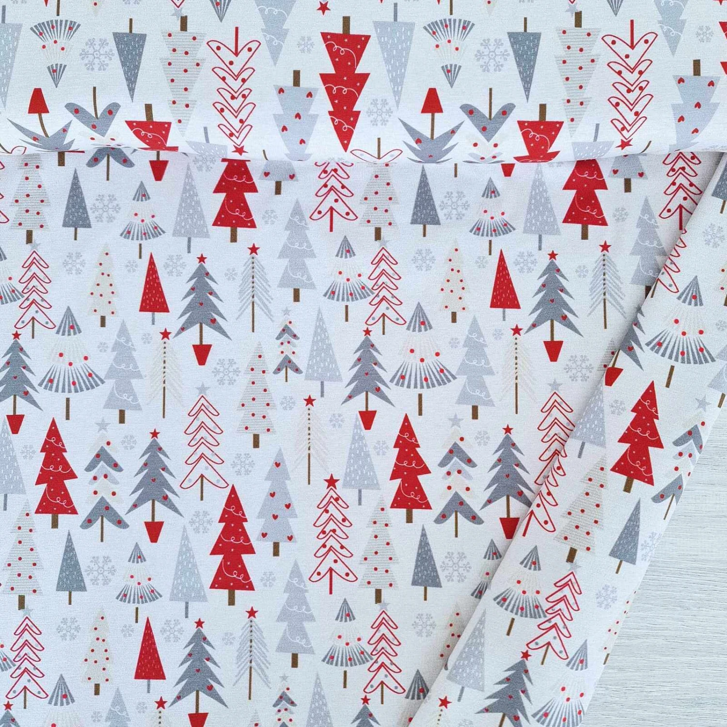 European Cotton Elastane Jersey, Oeko-Tex, Xmas Trees 1 European Cotton Elastane Jersey, Oeko-Tex, Xmas Trees