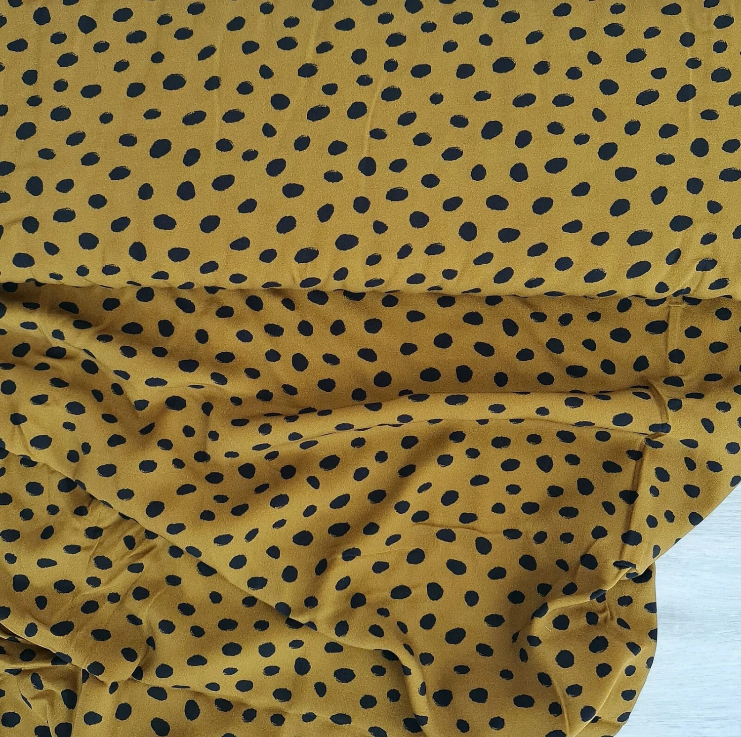 European Woven Viscose, Oeko-Tex, Dots Brass Black 1 European Woven Viscose, Oeko-Tex, Dots Brass Black