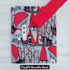 *BUNDLE 2 PIECE* PaaPii Design, GOTS Organic Jersey, Christmas Forest, Grey Red & Deep Red Ribbing