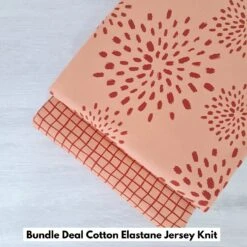 *REMNANT 2 PIECE* European Cotton Elastane Jersey, Oeko-Tex, Star Bursts & Grid Amber/Tangerine