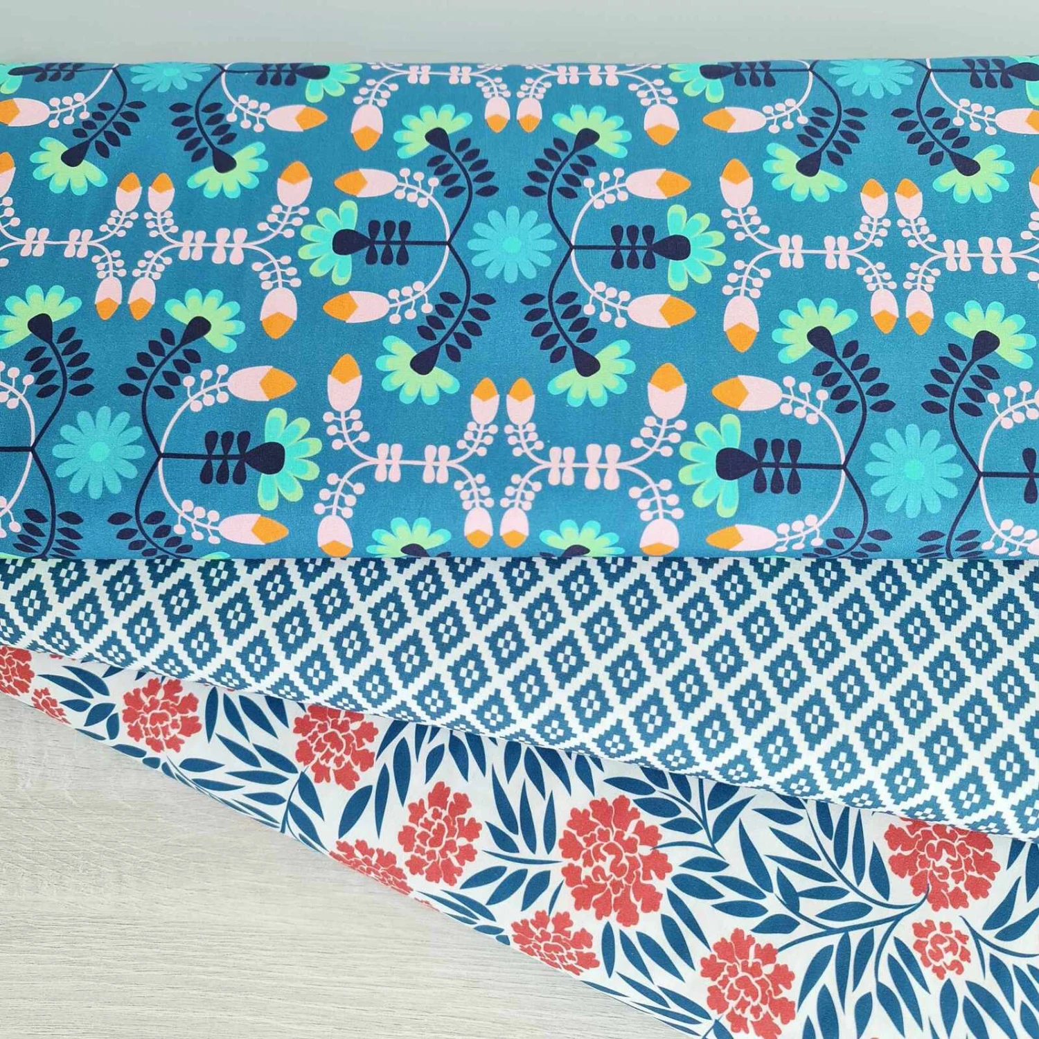 European Lightweight Woven Cotton, Oeko-Tex, Mini Tiles Blue 2 European Lightweight Woven Cotton, Oeko-Tex, Mini Tiles Blue - Image 2