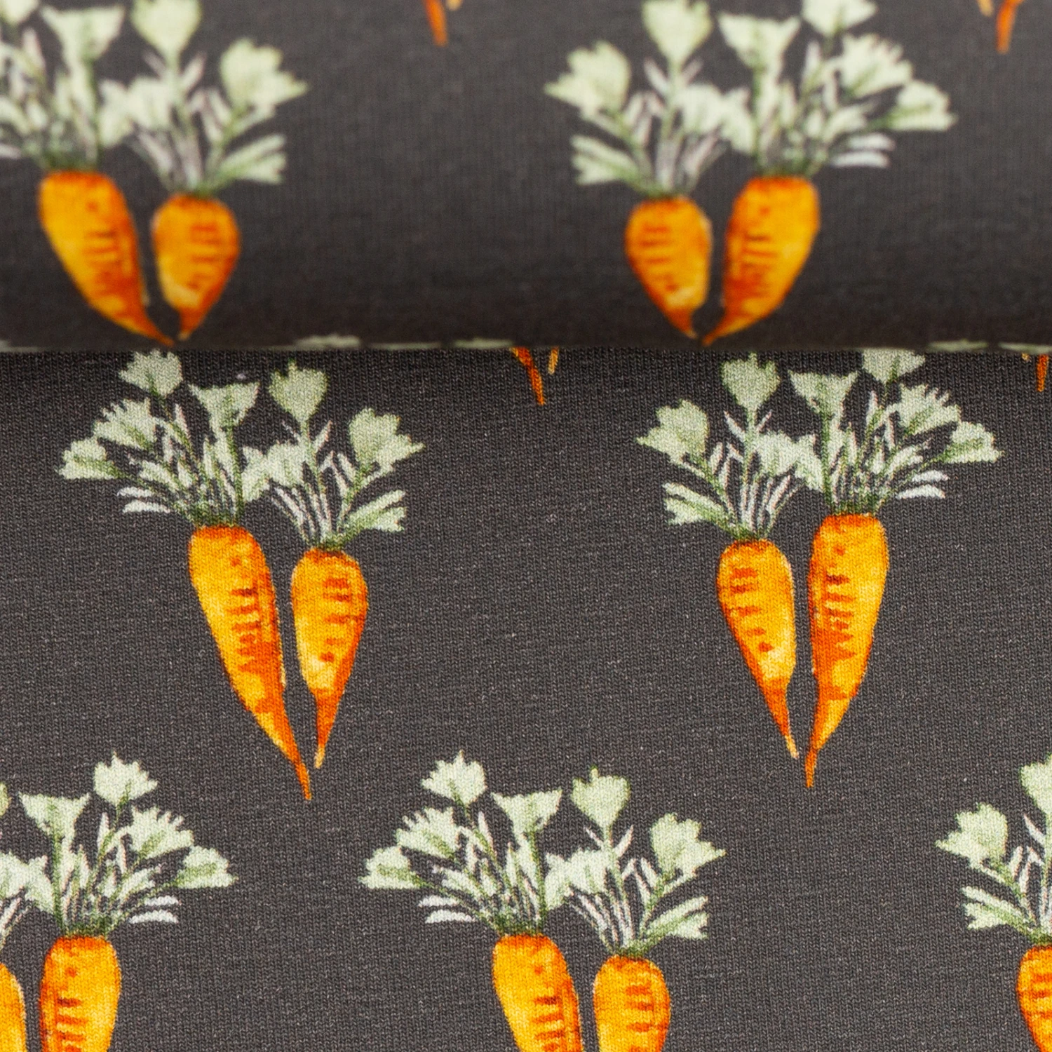 European Cotton Elastane Jersey, Oeko Tex, Carrots Charcoal Grey 2 European Cotton Elastane Jersey, Oeko Tex, Carrots Charcoal Grey - Image 2