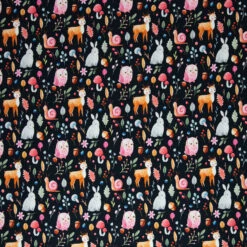 European Cotton Elastane Jersey, Oeko Tex, Forest Animals Black