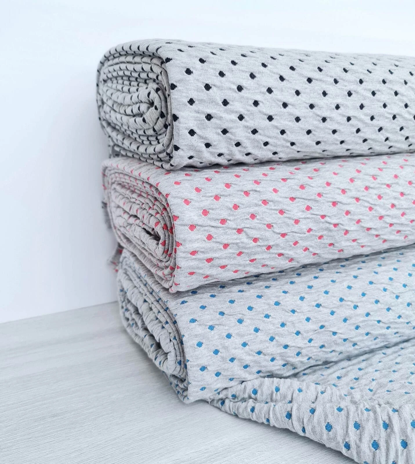 European Double Sided Cotton Jersey Ripple Knit, Dots Strawberry 2 European Double Sided Cotton Jersey Ripple Knit, Dots Strawberry - Image 2