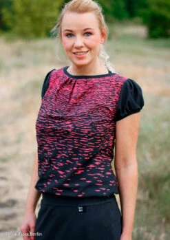 European Cotton Elastane Jersey, Oeko Tex, Water Reflections Raspberry Dark Navy -Tailor Supplies Sales 2024 8171 5