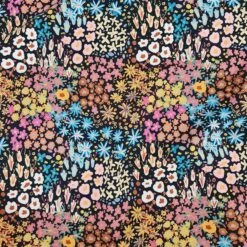 European Modal Blend French Terry Knit, Small Flowers Black