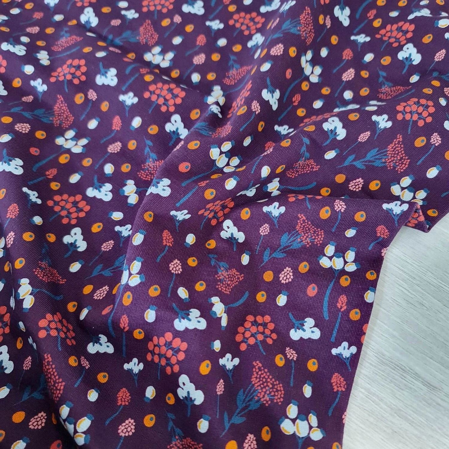 European Knit, Oeko-Tex French Terry, Autumn Berries Eggplant 2 European Knit, Oeko-Tex French Terry, Autumn Berries Eggplant - Image 2