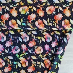 European Modal Blend French Terry Knit, Floral Stems Navy