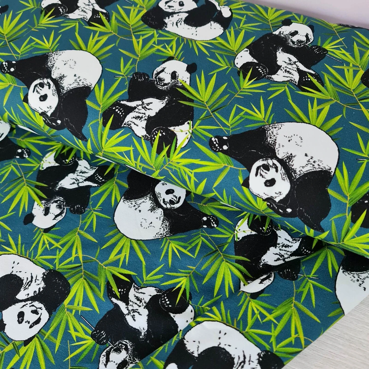 *REMNANT 74cm* European Knit, Oeko-Tex French Terry, Panda Play 2 *REMNANT 74cm* European Knit, Oeko-Tex French Terry, Panda Play - Image 2