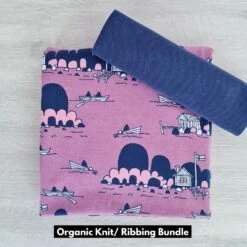 *2 PIECE BUNDLE* PaaPii Design, GOTS Organic Jersey, Archipelago Lilac Light Pink & Blueberry Ribbing