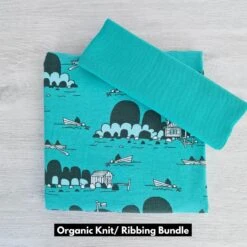 *2 PIECE BUNDLE* PaaPii Design, GOTS Organic Jersey, Archipelago Turquoise Mint Dark Green & Turquoise Ribbing