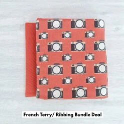 *2 PIECE BUNDLE DEAL* European Knit, Oeko-Tex French Terry Cosy, Cameras Dark Coral & Ribbing