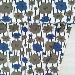 European Cotton Elastane Jersey, Oeko-Tex, Field Of Flowers Olive Denim Blue