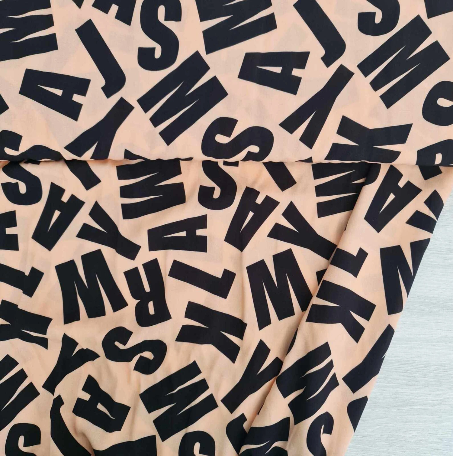 European Woven Viscose, Oeko-Tex, Bold Letters Salmon 1 European Woven Viscose, Oeko-Tex, Bold Letters Salmon