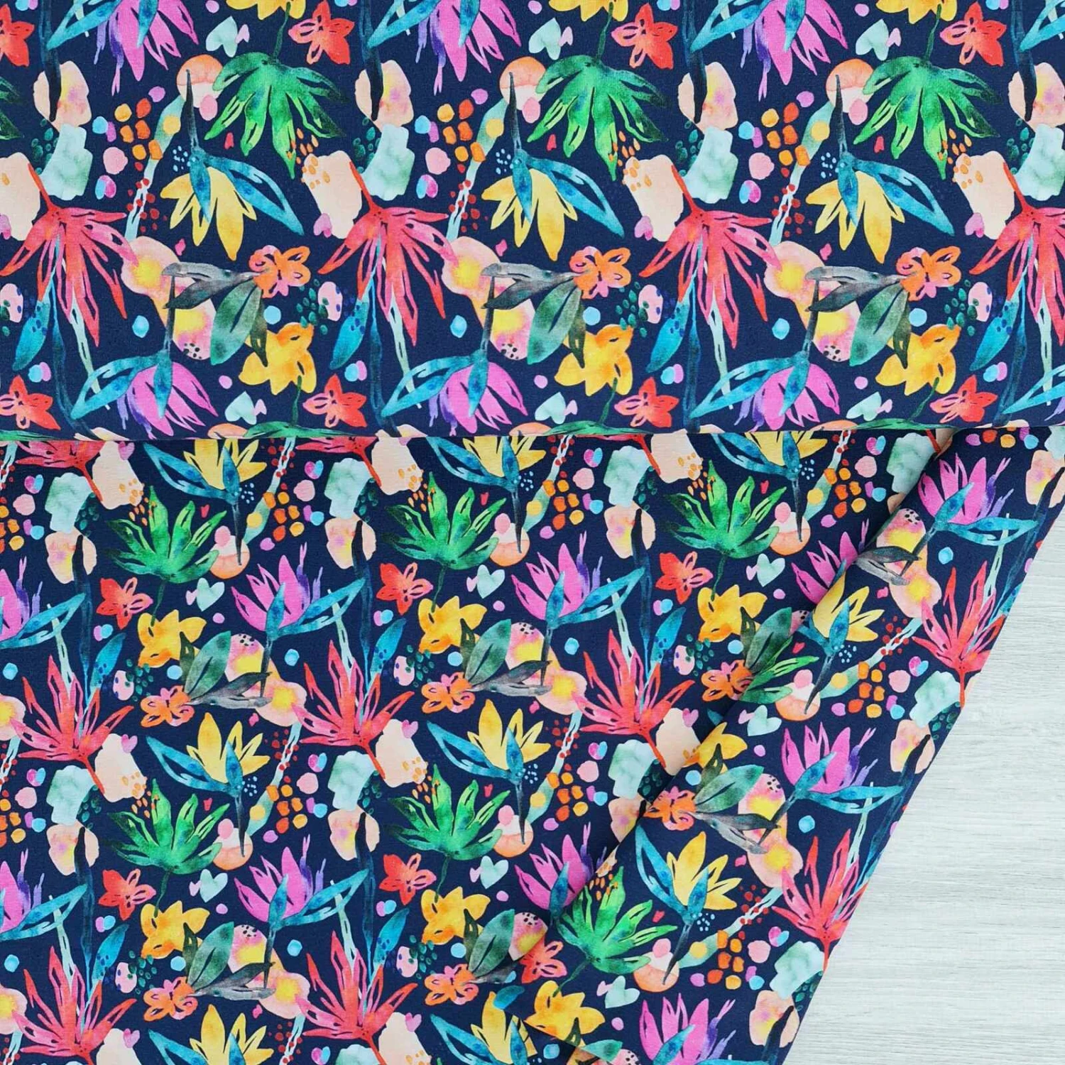 *REMNANT 88cm* European Cotton Elastane Jersey, Oeko Tex, Tropical Delight 1 *REMNANT 88cm* European Cotton Elastane Jersey, Oeko Tex, Tropical Delight