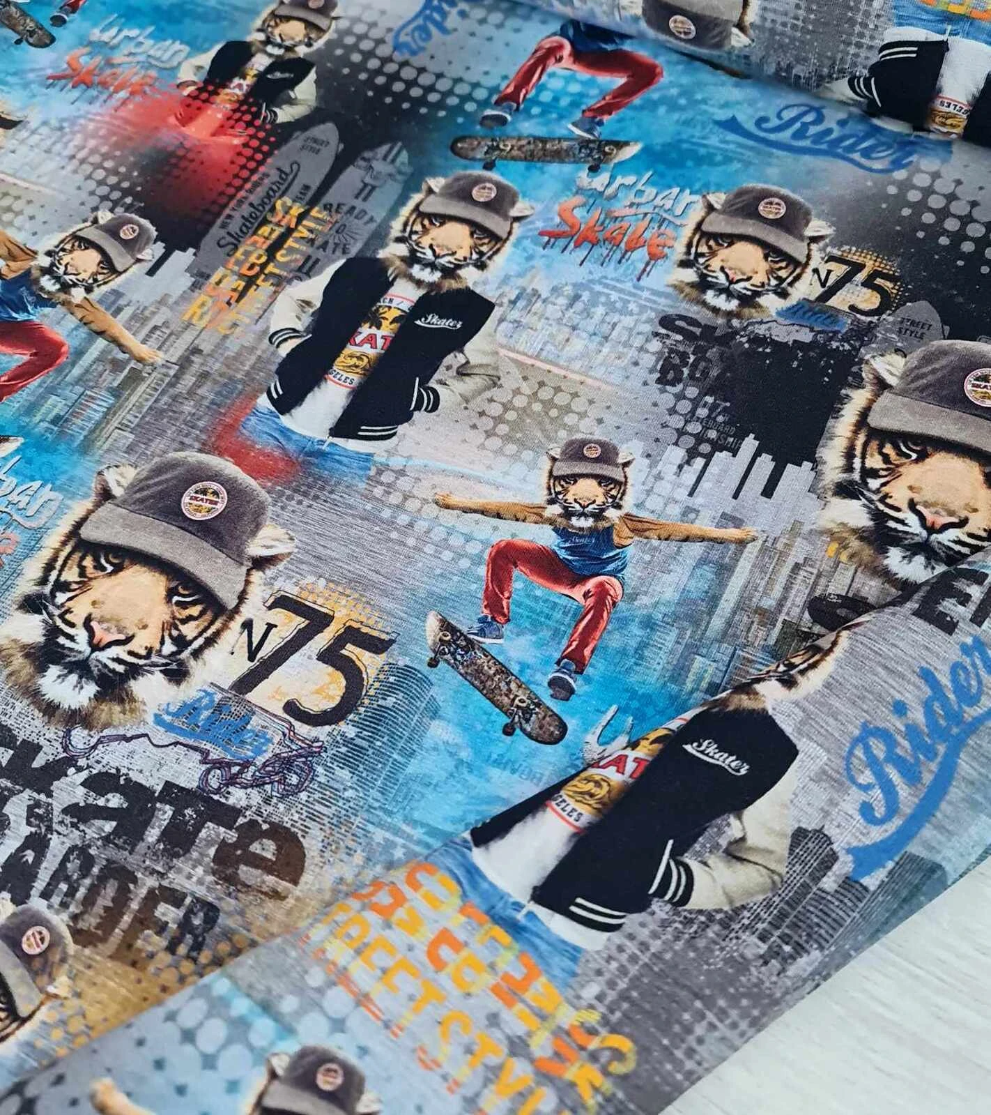 European Cotton Elastane Jersey, Oeko Tex, Tiger Skateboarder 2 European Cotton Elastane Jersey, Oeko Tex, Tiger Skateboarder - Image 2