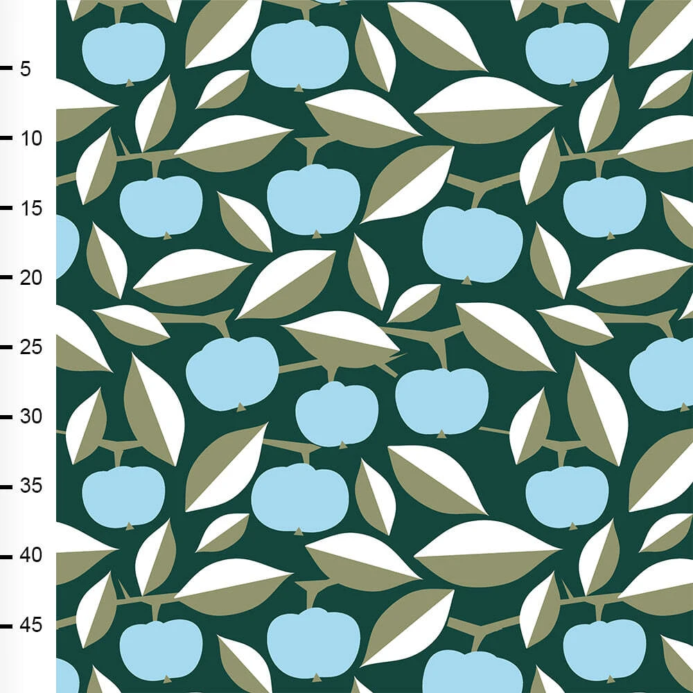 PaaPii Design, GOTS Organic Jersey, Apple Joy Light Blue Dark Green Fen 2 PaaPii Design, GOTS Organic Jersey, Apple Joy Light Blue Dark Green Fen - Image 2