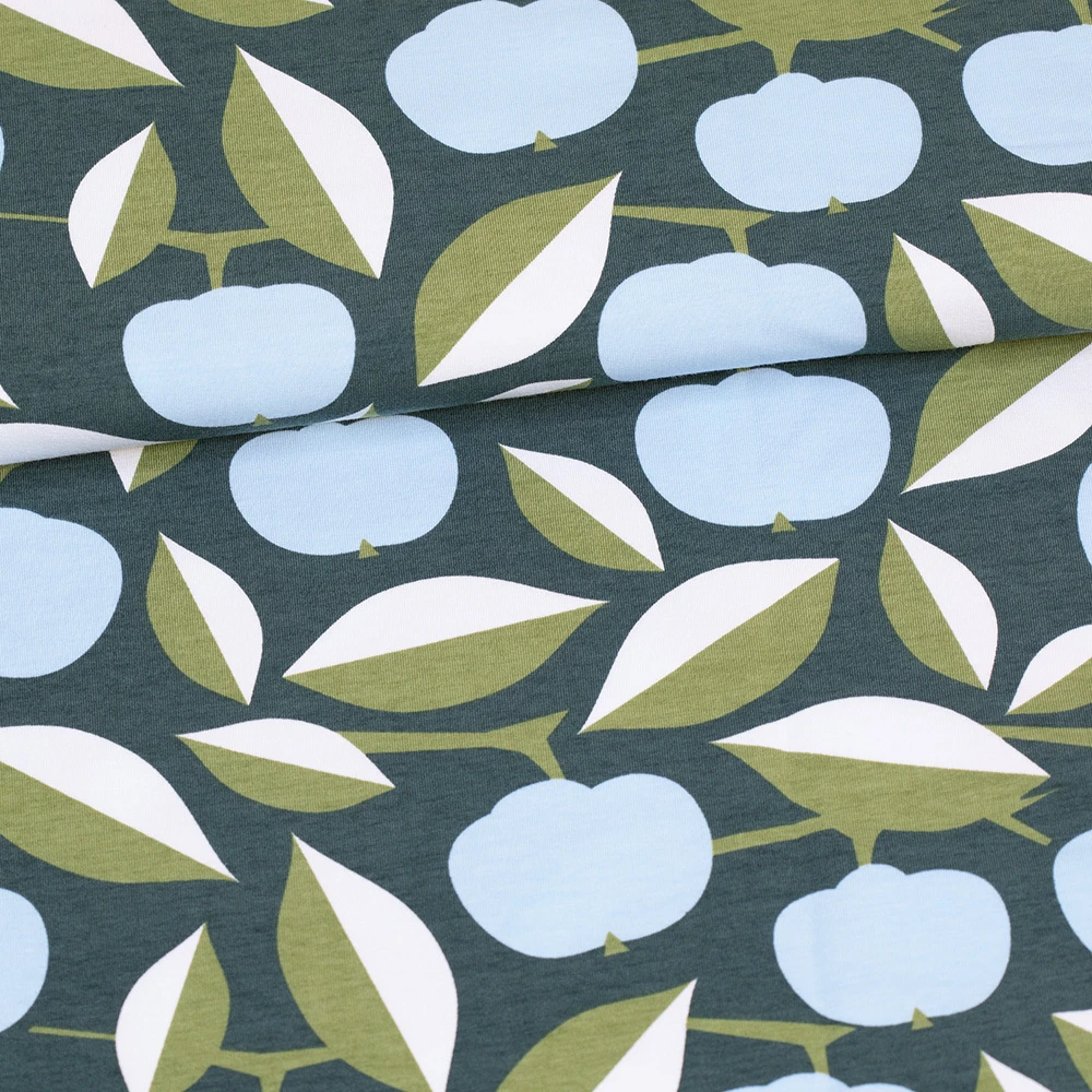 PaaPii Design, GOTS Organic Jersey, Apple Joy Light Blue Dark Green Fen 1 PaaPii Design, GOTS Organic Jersey, Apple Joy Light Blue Dark Green Fen