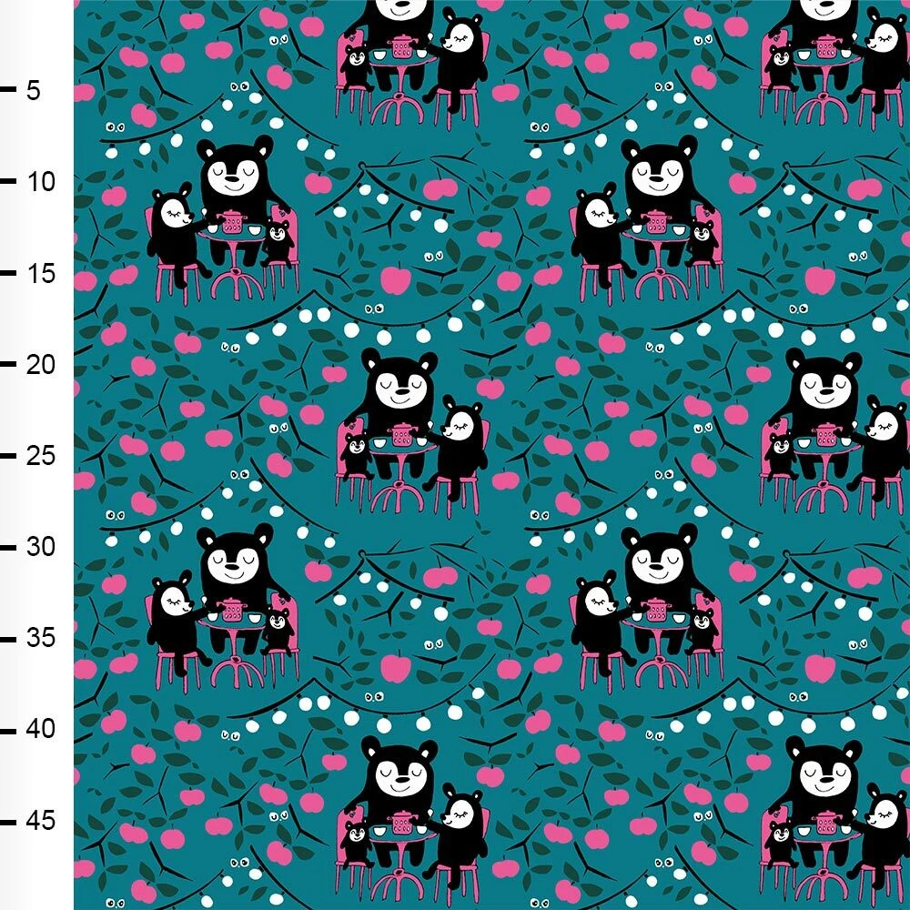 PaaPii Design, GOTS Organic Jersey, Garden Party Petrol Pink Dark Green 2 PaaPii Design, GOTS Organic Jersey, Garden Party Petrol Pink Dark Green - Image 2