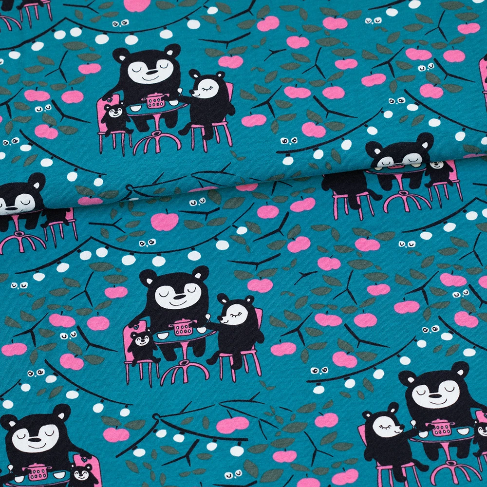 PaaPii Design, GOTS Organic Jersey, Garden Party Petrol Pink Dark Green 1 PaaPii Design, GOTS Organic Jersey, Garden Party Petrol Pink Dark Green