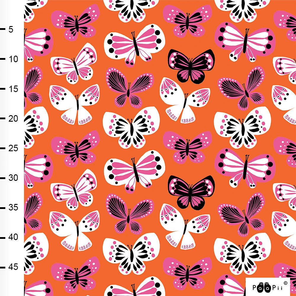 PaaPii Design, GOTS Organic Jersey, Butterflies Orange Pink 2 PaaPii Design, GOTS Organic Jersey, Butterflies Orange Pink - Image 2