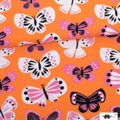 PaaPii Design, GOTS Organic Jersey, Butterflies Orange Pink