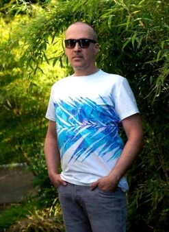 European Cotton Elastane Jersey, Oeko Tex, Palm Leaves White -Tailor Supplies Sales 2024 9033 9