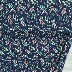 European Fine Ribbed Jersey Knit, Oeko-Tex, Floral Leaves Navy