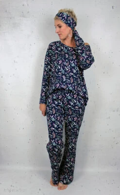 European Fine Ribbed Jersey Knit, Oeko-Tex, Floral Leaves Navy -Tailor Supplies Sales 2024 9058 6