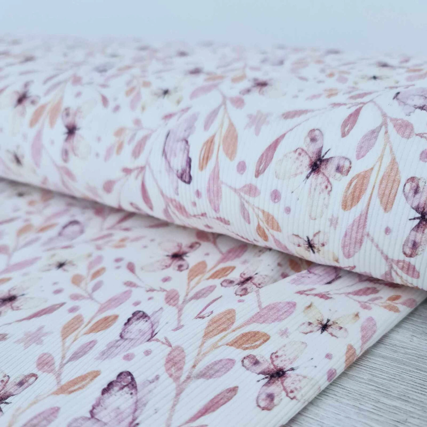 European Fine Ribbed Jersey Knit, Oeko-Tex, Butterflies Pink 2 European Fine Ribbed Jersey Knit, Oeko-Tex, Butterflies Pink - Image 2