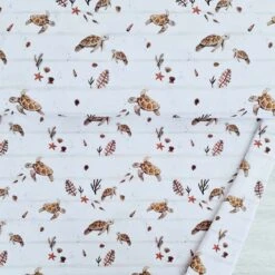 *REMNANT 95cm* European Cotton Elastane Jersey, Oeko Tex, Turtles White