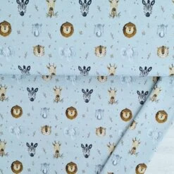 European Cotton Elastane Jersey, Oeko Tex, Safari Animals Pale Blue