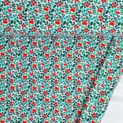 European Cotton Elastane Jersey, GOTS Organic, Xmas Berries White