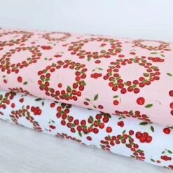 European Cotton Elastane Jersey, GOTS Organic, Cherry Wreaths Pink -Tailor Supplies Sales 2024 9104 2
