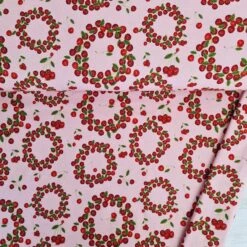 European Cotton Elastane Jersey, GOTS Organic, Cherry Wreaths Pink